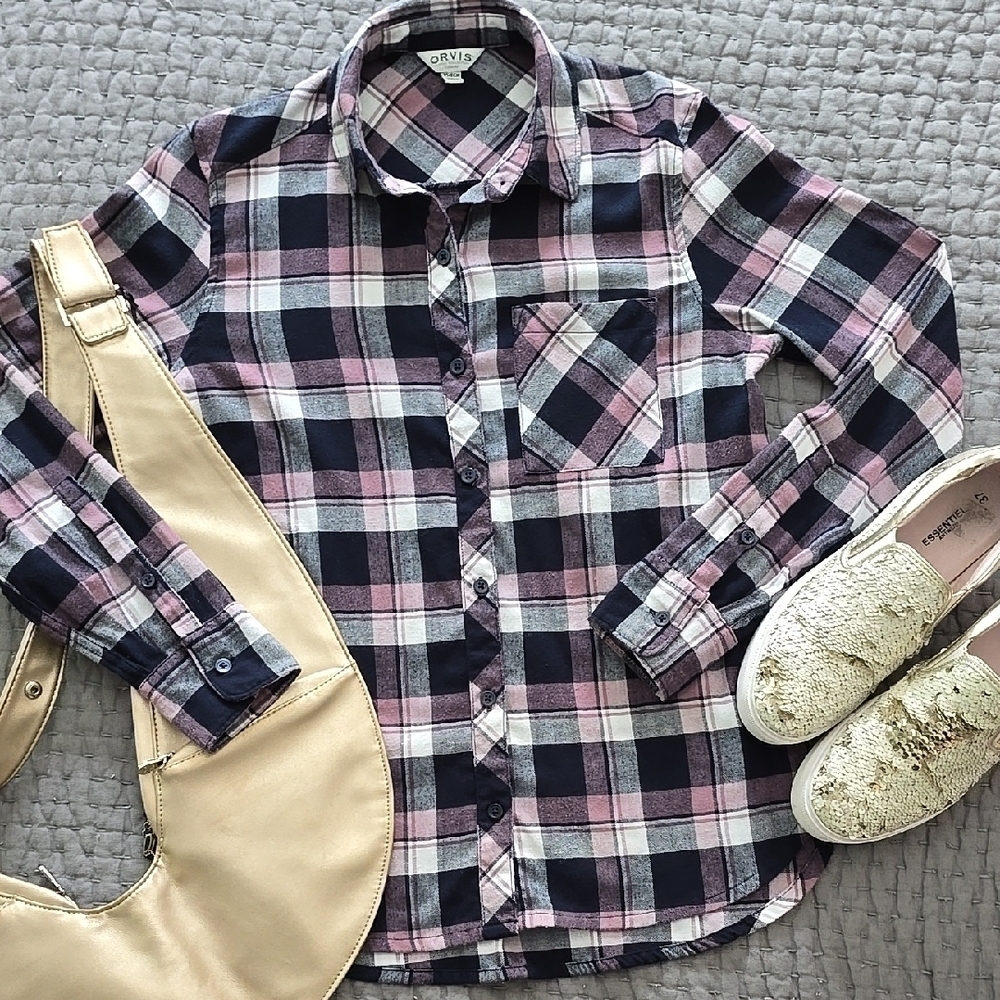 ORVIS Blue & Mauvs Women's Plaid Shirt